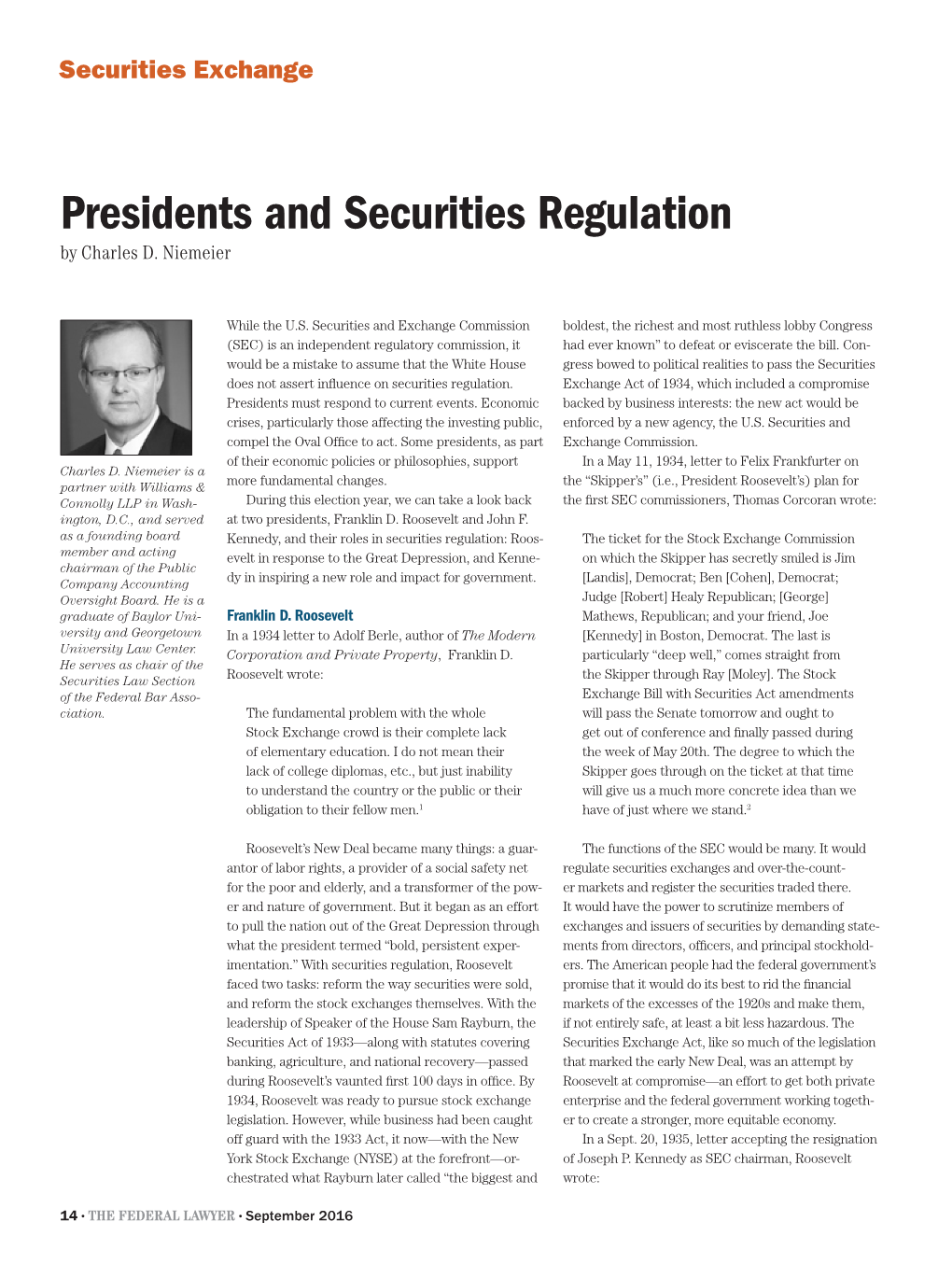 Presidents and Securities Regulation by Charles D