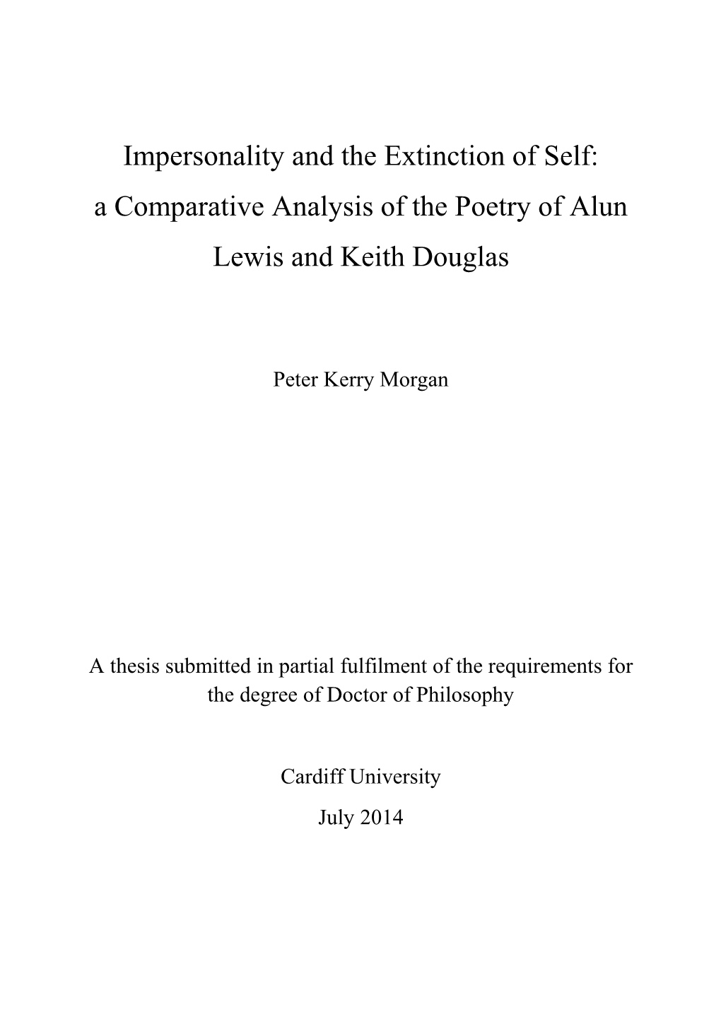 A Comparative Analysis of the Poetry of Alun Lewis and Keith Douglas