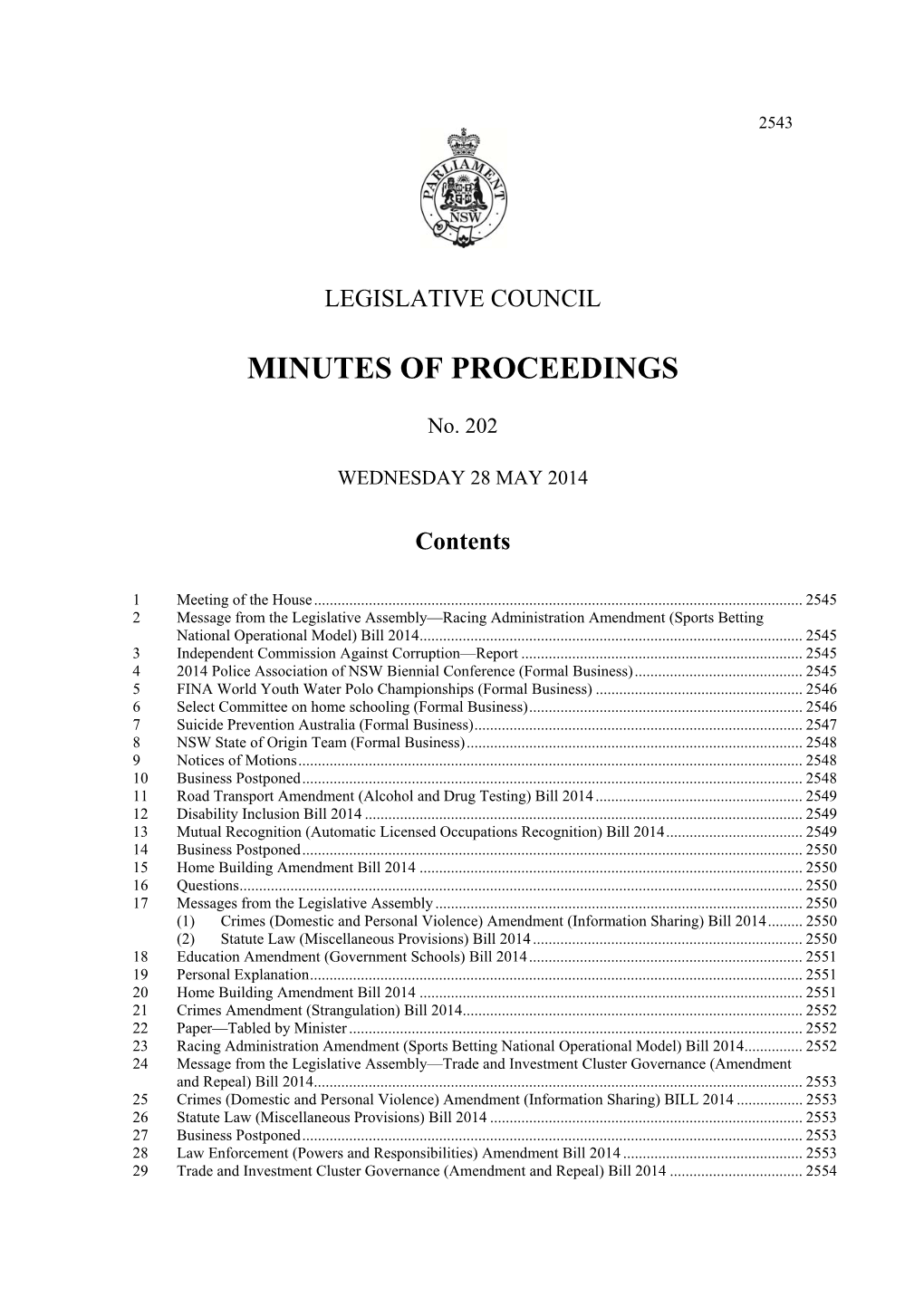 Minutes of Proceedings