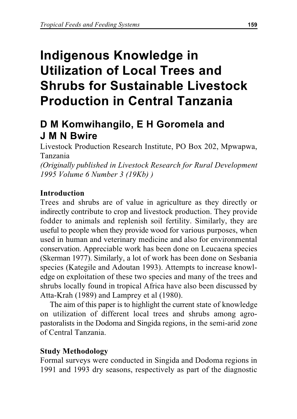 Indigenous Knowledge in Utilization of Local Trees and Shrubs for Sustainable Livestock Production in Central Tanzania