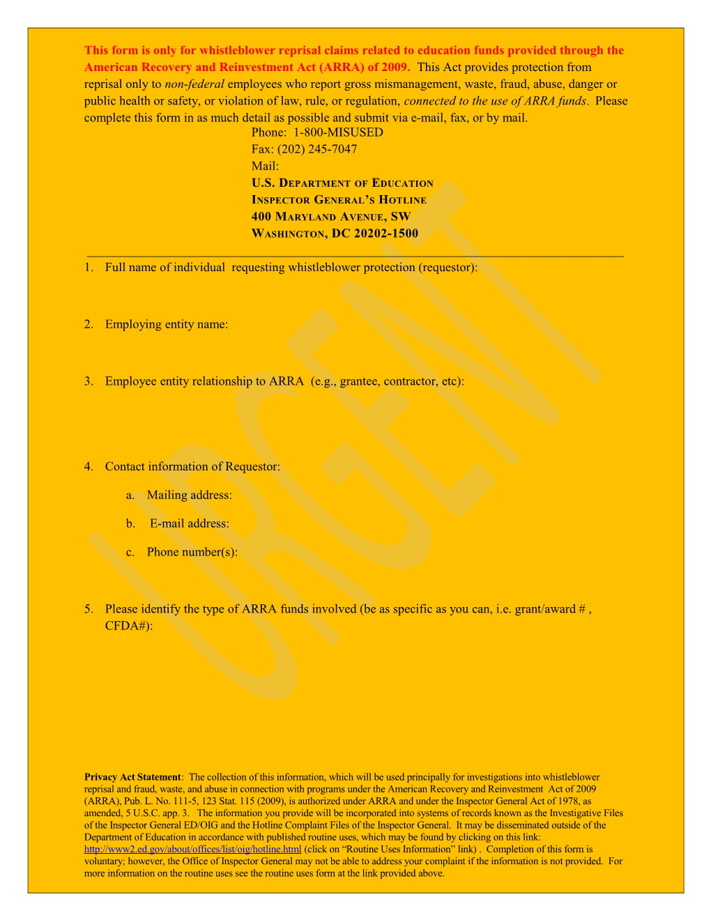 ARRA Whistleblower Hotline Form (PDF)