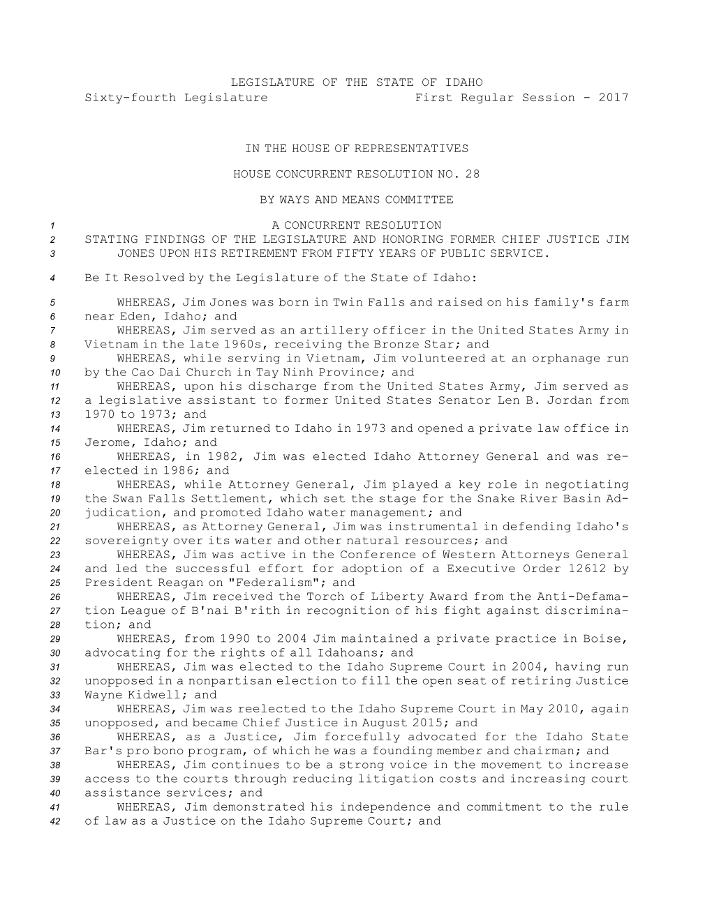 House Concurrent Resolution No.28 (2017)