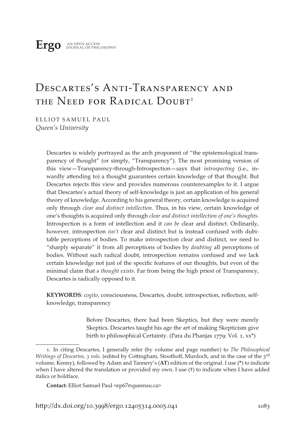 Descartes's Anti- Transparency and the Need For