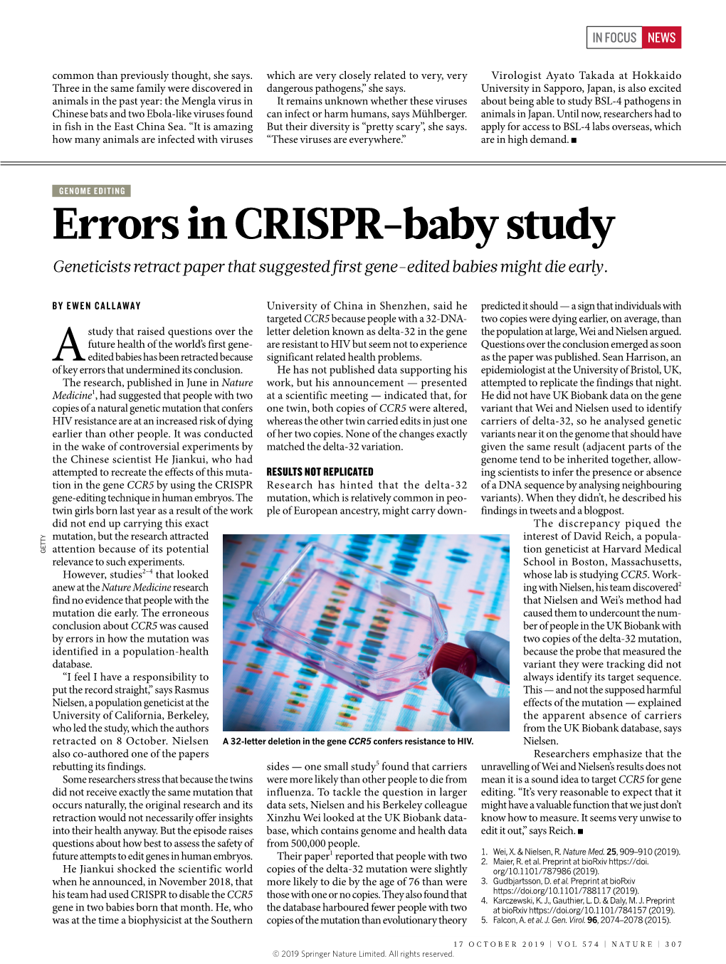 Errors in CRISPR-Baby Study Geneticists Retract Paper That Suggested First Gene-Edited Babies Might Die Early