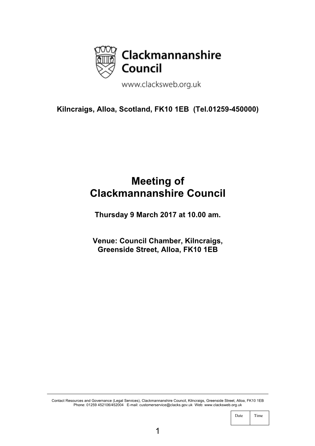 Clackmannanshire Council 9 March 2017 Agenda