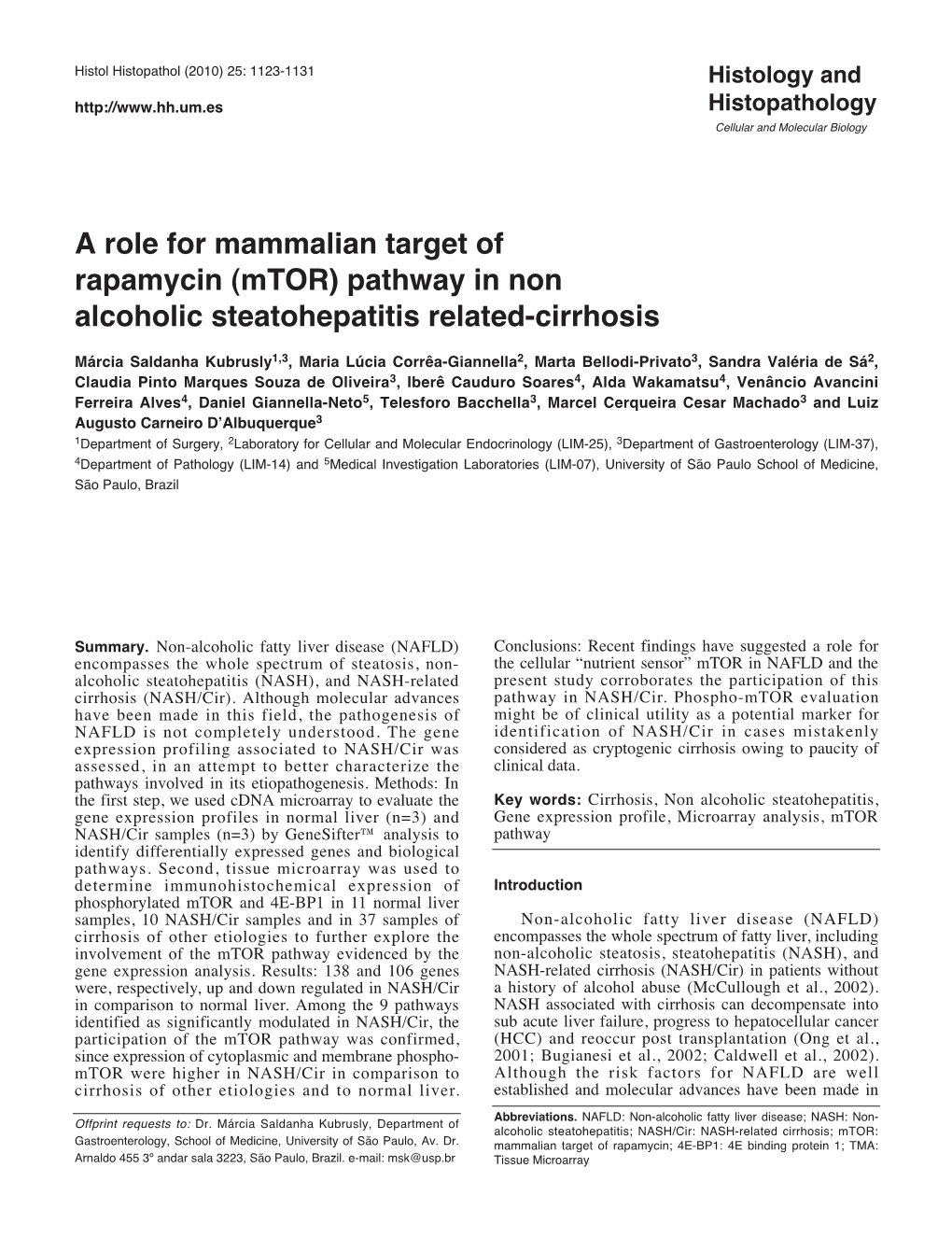 (Mtor) Pathway in Non Alcoholic Steatohepatitis Related-Cirrhosis