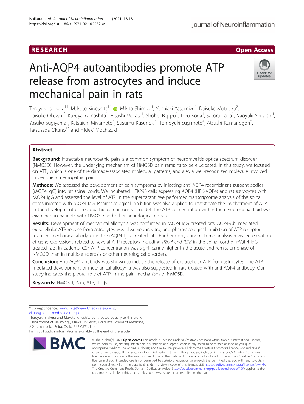 Anti-AQP4 Autoantibodies Promote ATP Release from Astrocytes And