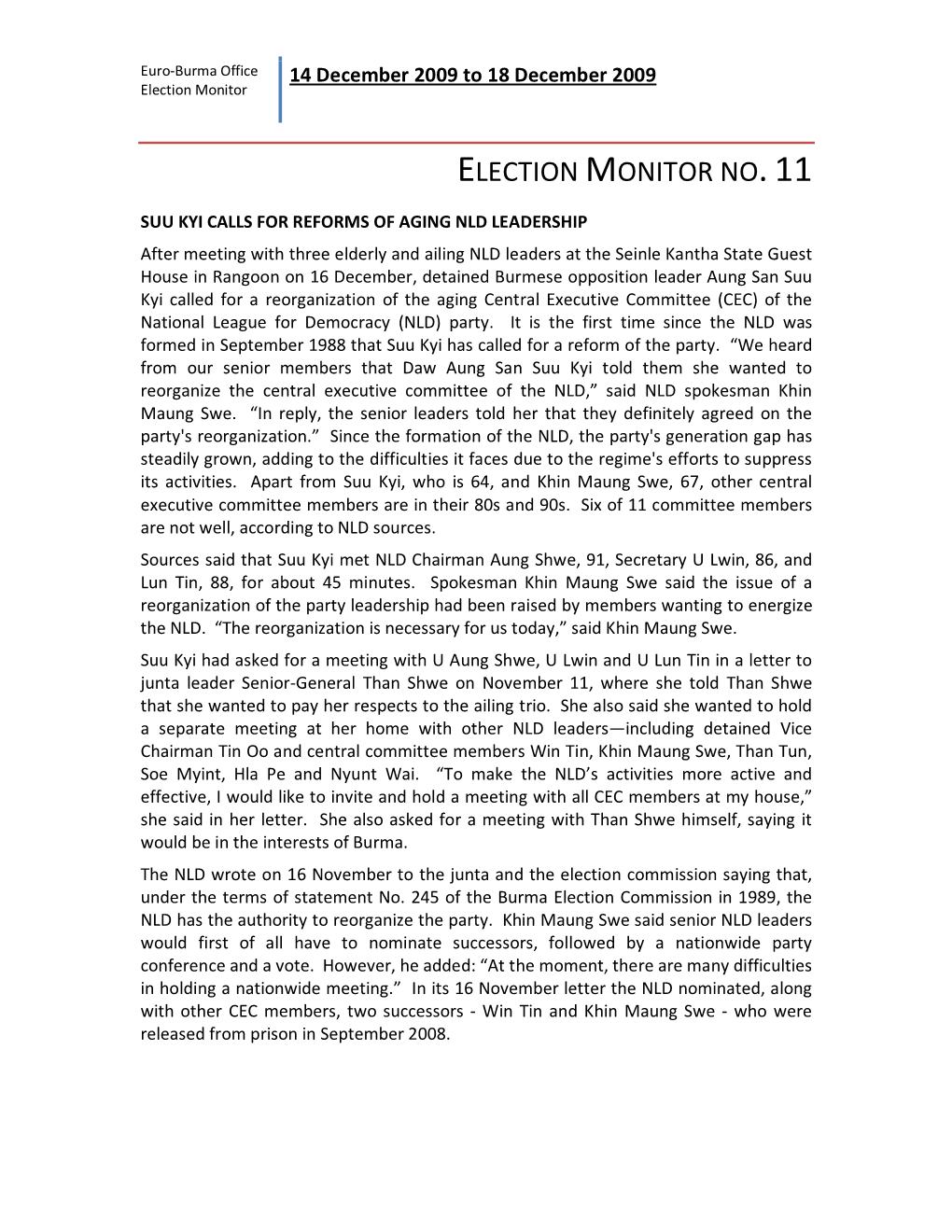 Election Monitor No.11