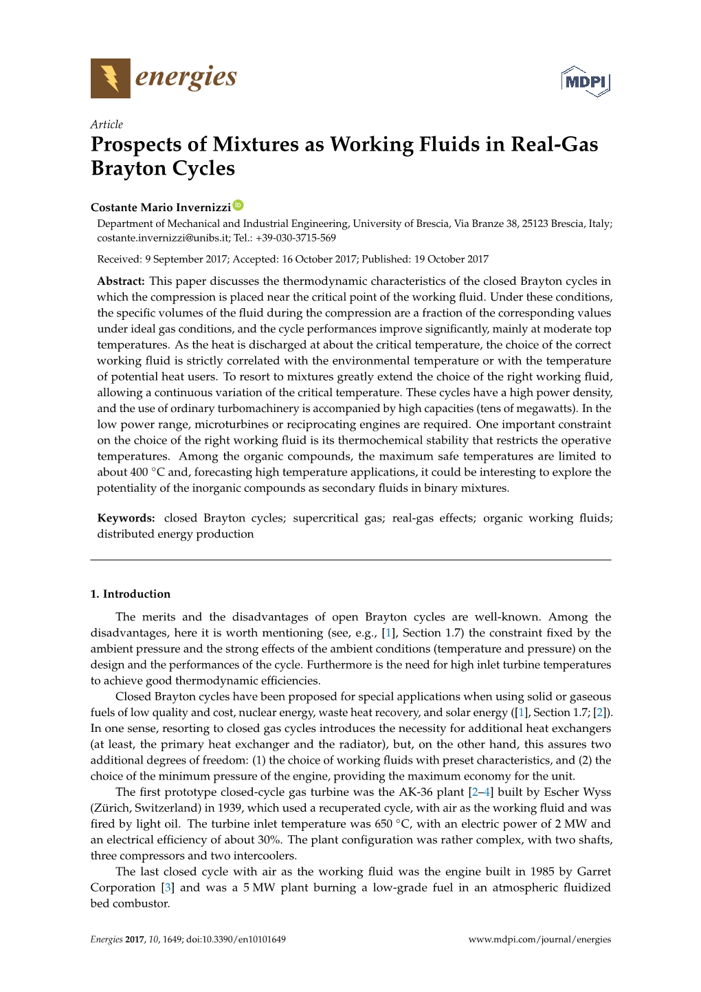 Prospects of Mixtures As Working Fluids in Real-Gas Brayton Cycles