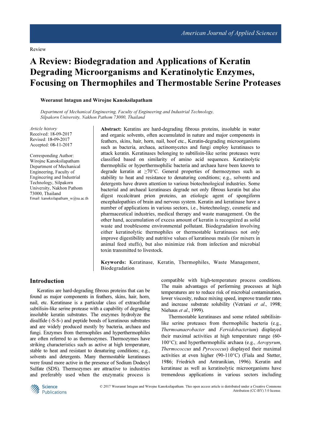 Biodegradation and Applications of Keratin Degrading Microorganisms and Keratinolytic Enzymes, Focusing on Thermophiles and Thermostable Serine Proteases