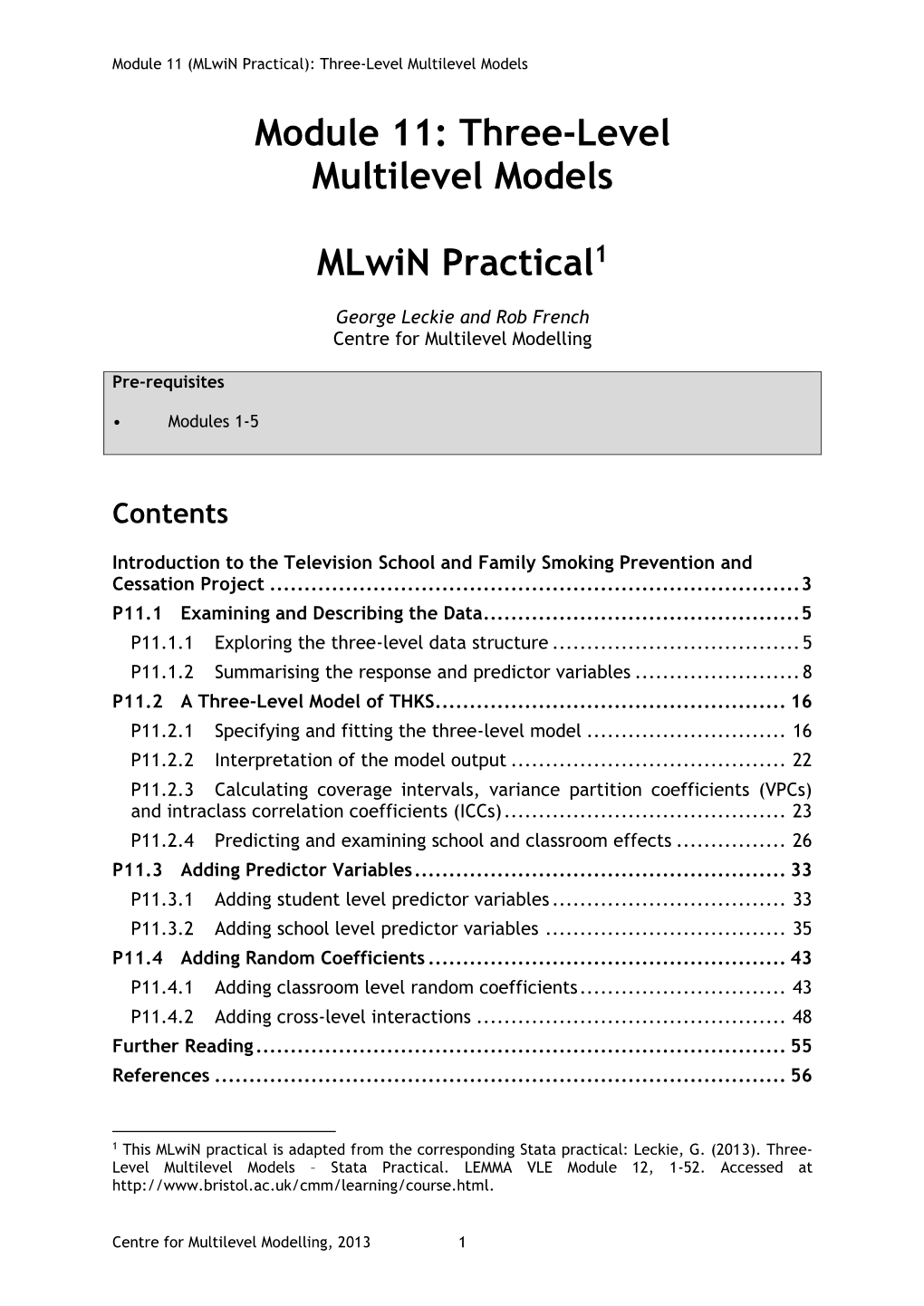 Three-Level Multilevel Models Mlwin Practical1