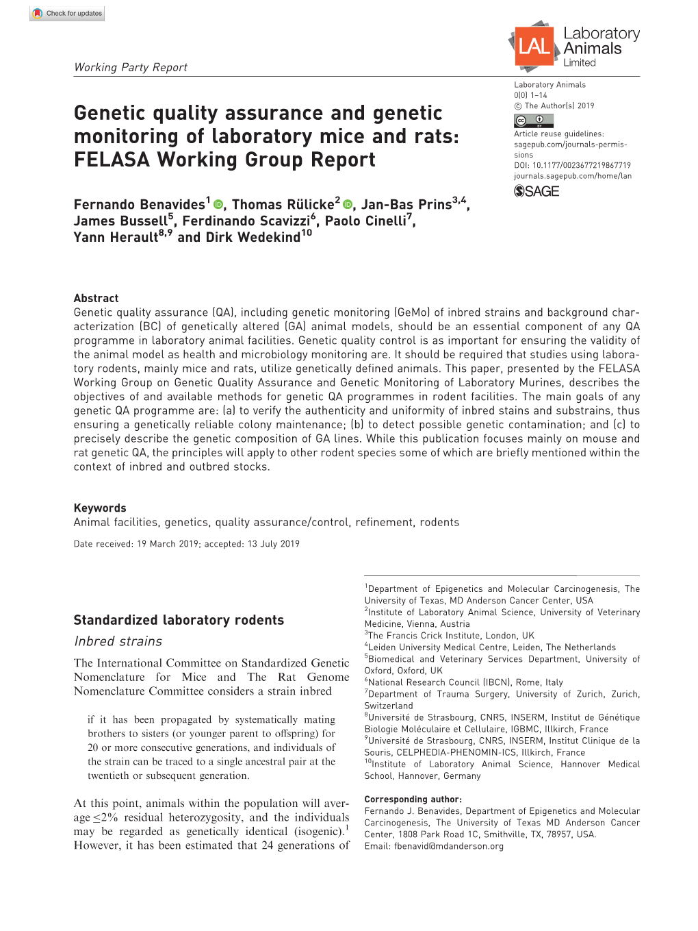 Genetic Quality Assurance and Genetic Monitoring of Laboratory