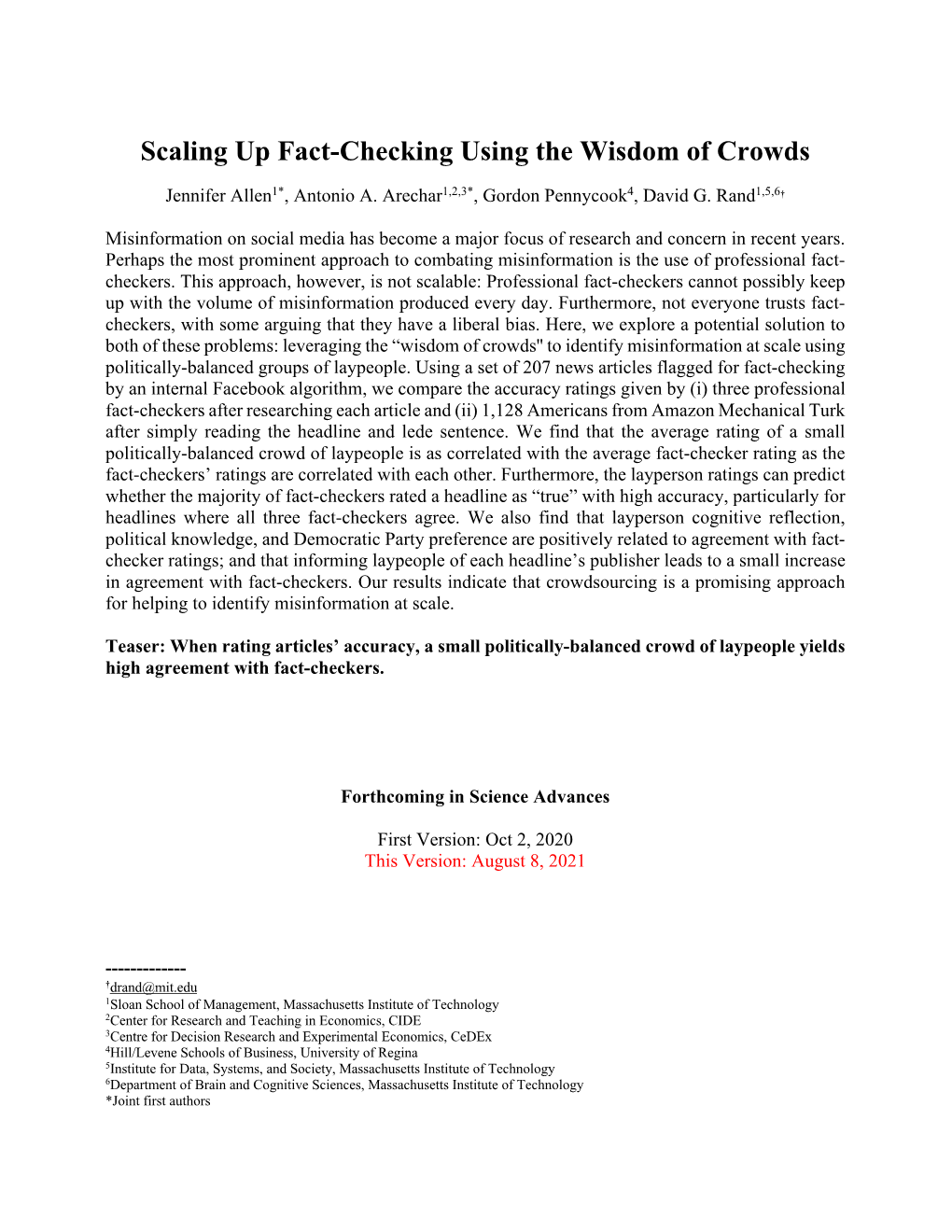 Scaling up Fact-Checking Using the Wisdom of Crowds