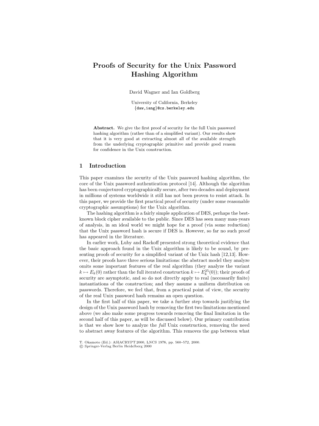 Proofs of Security for the Unix Password Hashing Algorithm