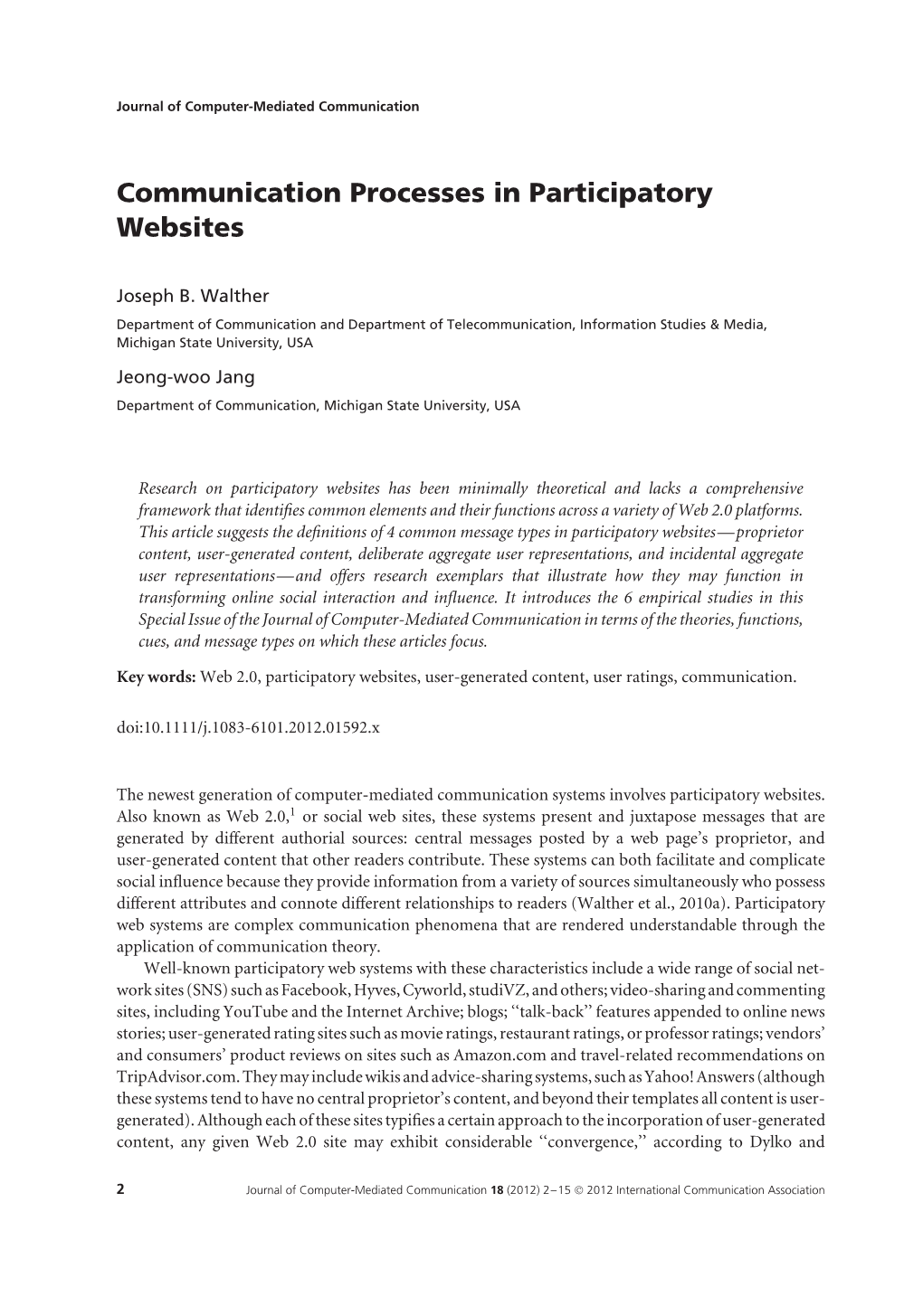 Communication Processes in Participatory Websites