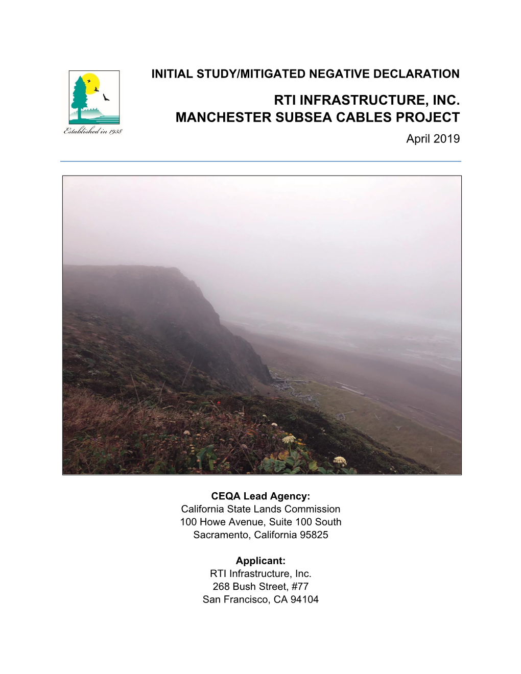 RTI INFRASTRUCTURE, INC. MANCHESTER SUBSEA CABLES PROJECT April 2019