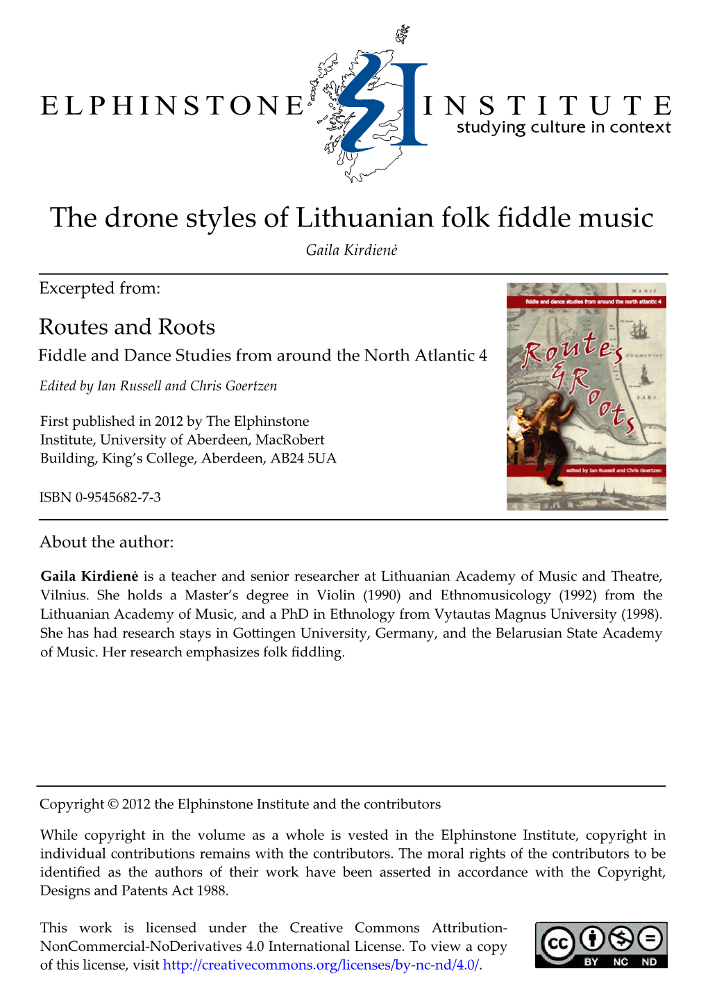 The Drone Styles of Lithuanian Folk Fiddle Music