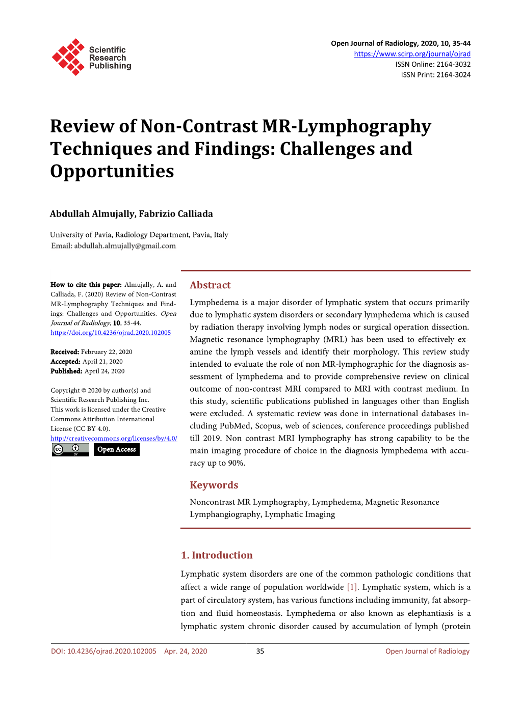 Review of Non-Contrast MR-Lymphography Techniques and Findings: Challenges and Opportunities