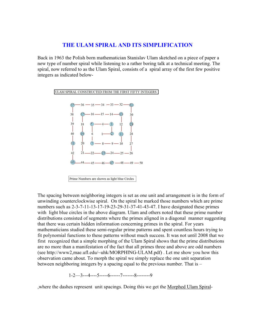 The Ulam Spiral and Its Simplification