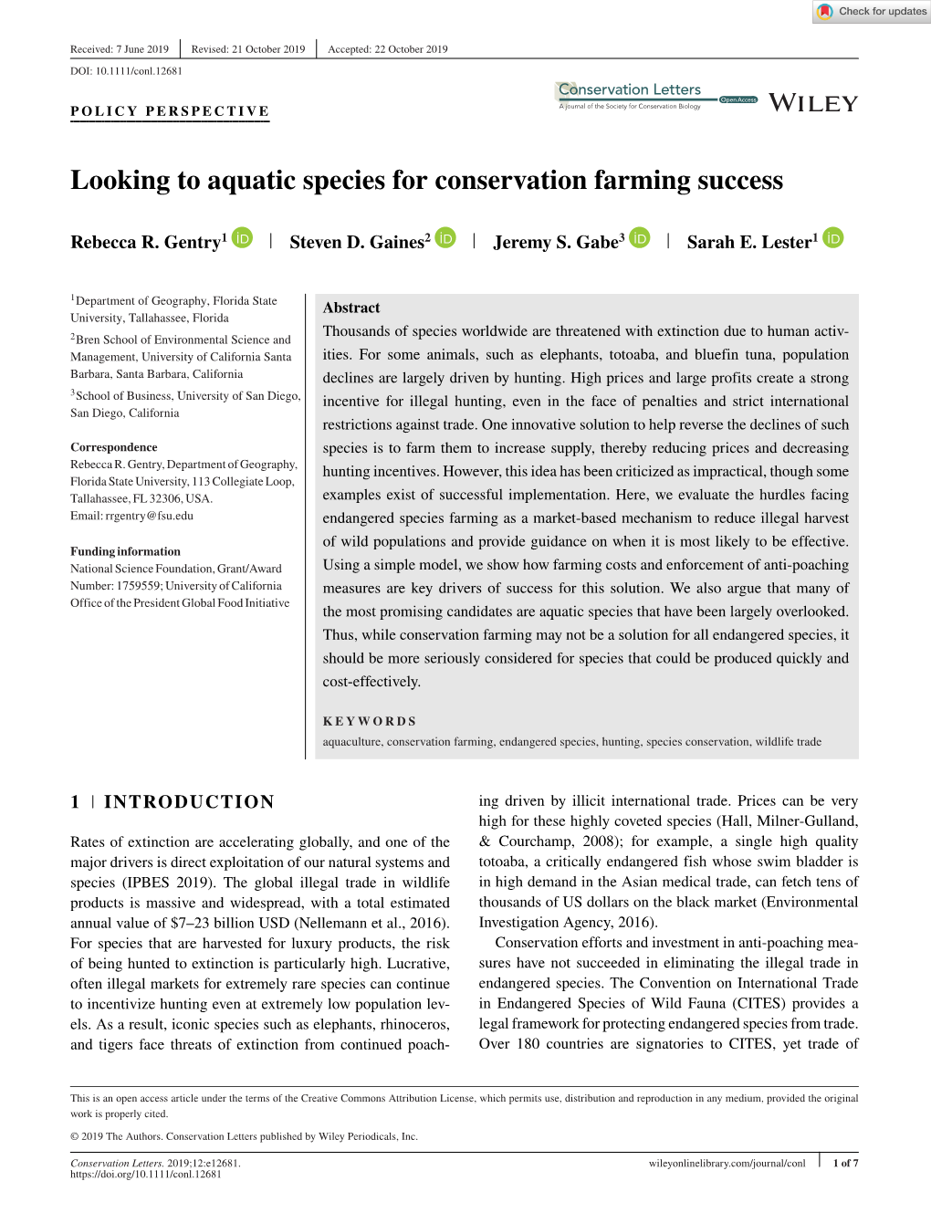 Looking to Aquatic Species for Conservation Farming Success