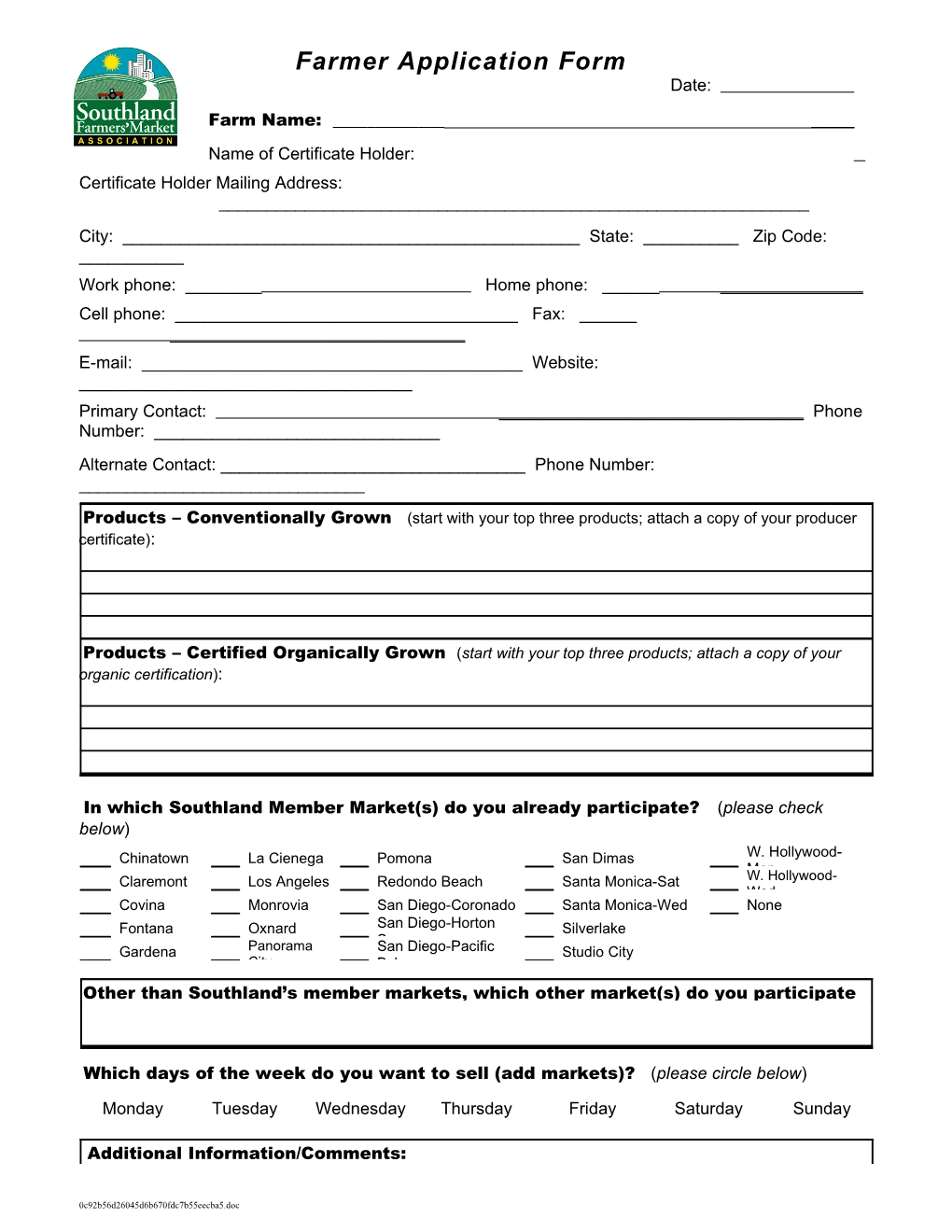 Farmer/Vendor Application Form