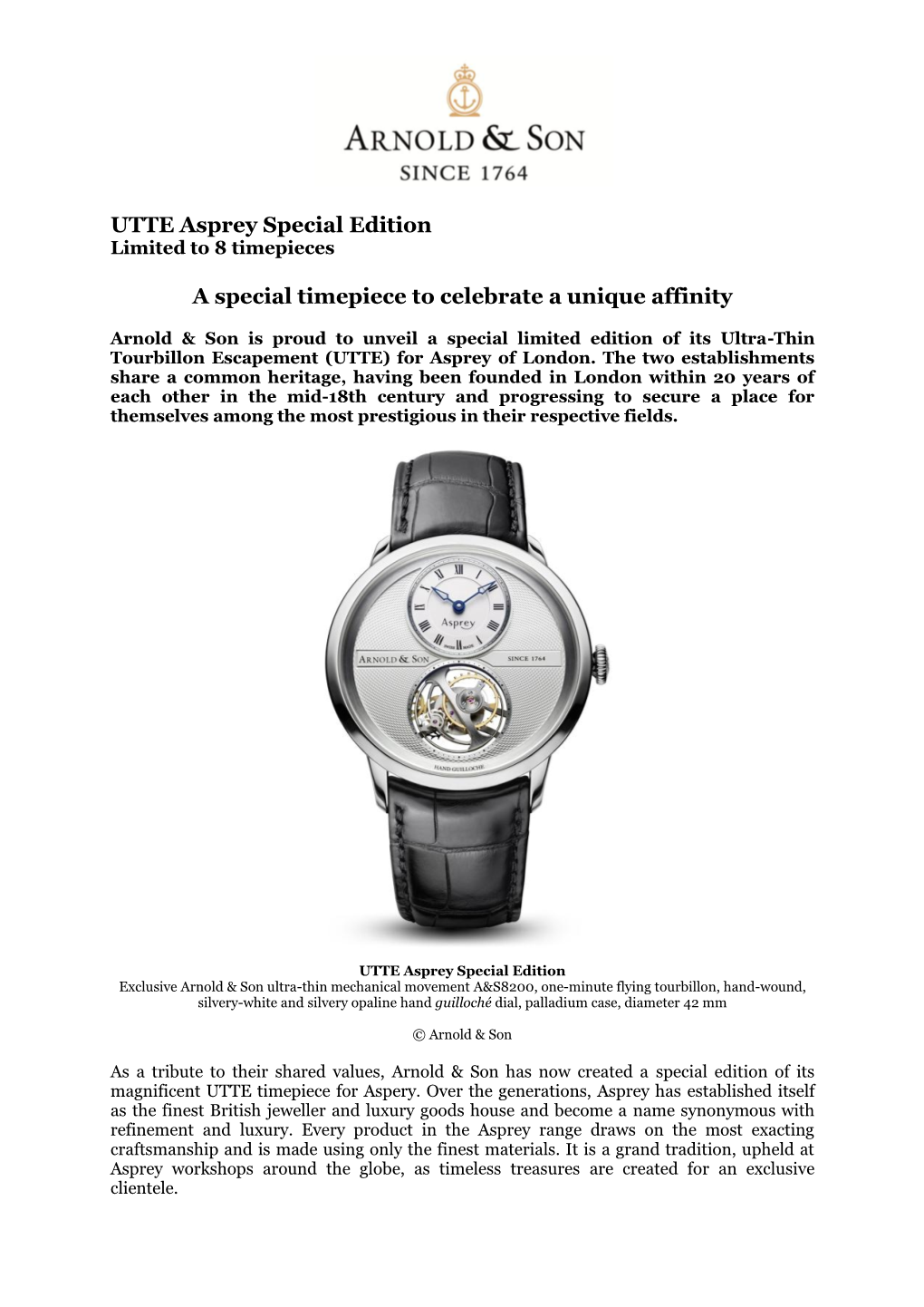UTTE Asprey Special Edition a Special Timepiece to Celebrate A