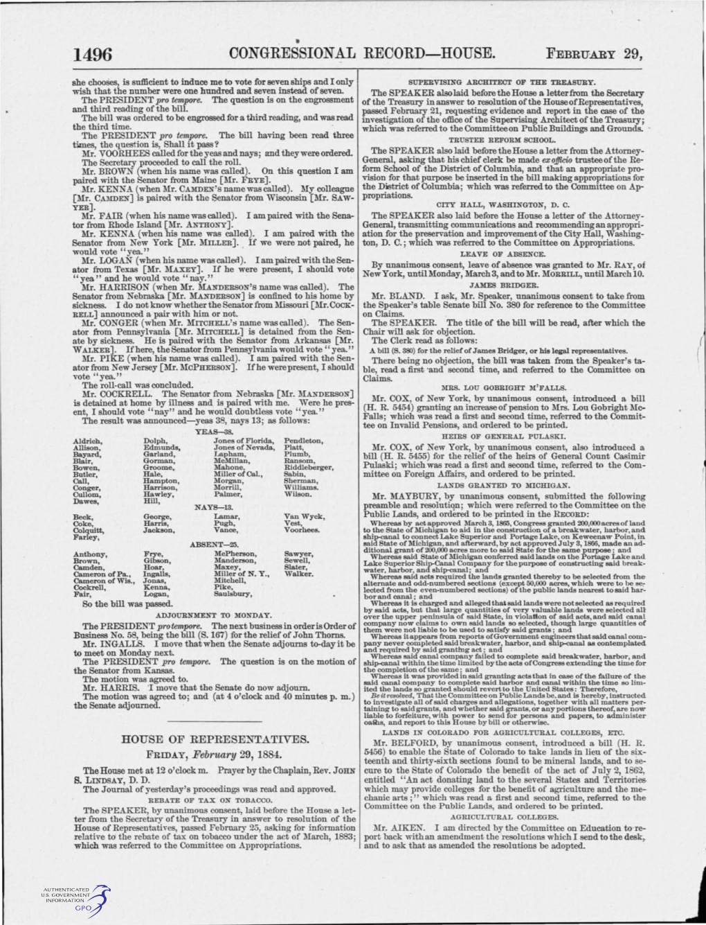 CONGRESSIONAL RECORD-HOUSE. FEBRU:ARY 29, She Chooses, Is Sufficient to Induce Me to Vote for Seven Ships and I Only SUPERVISING ARCHITECT of the TREASURY