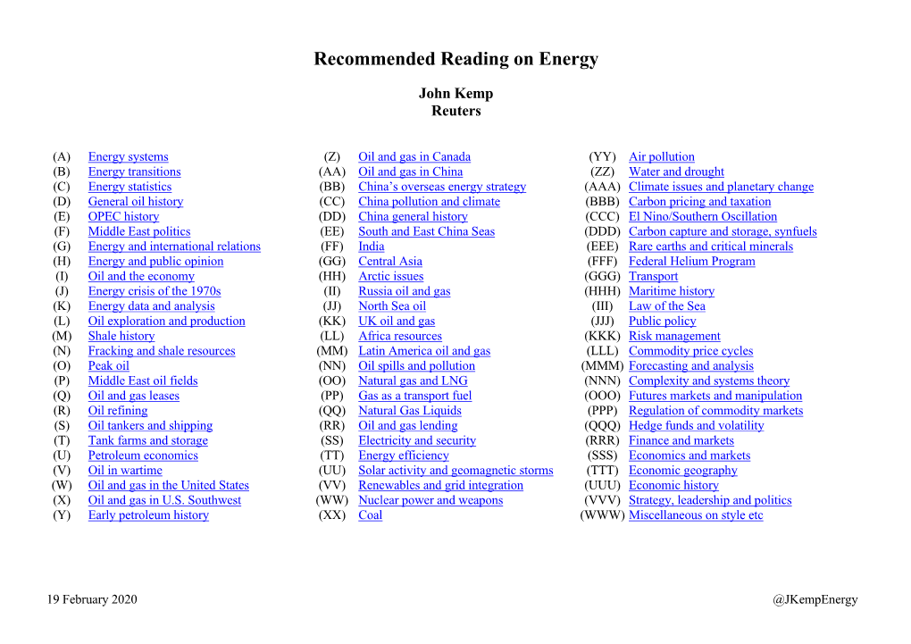 Recommended Reading on Energy