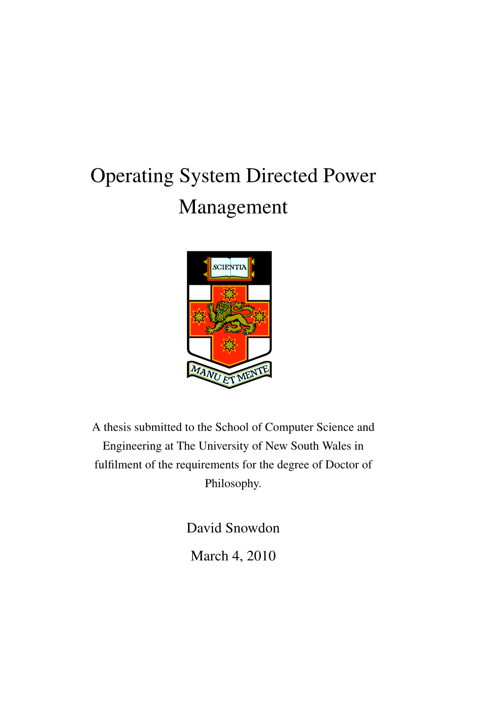 Operating System Directed Power Management
