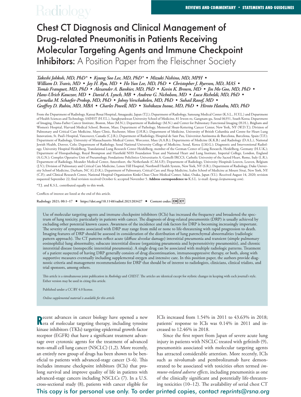 Chest CT Diagnosis and Clinical Management of Drug-Related