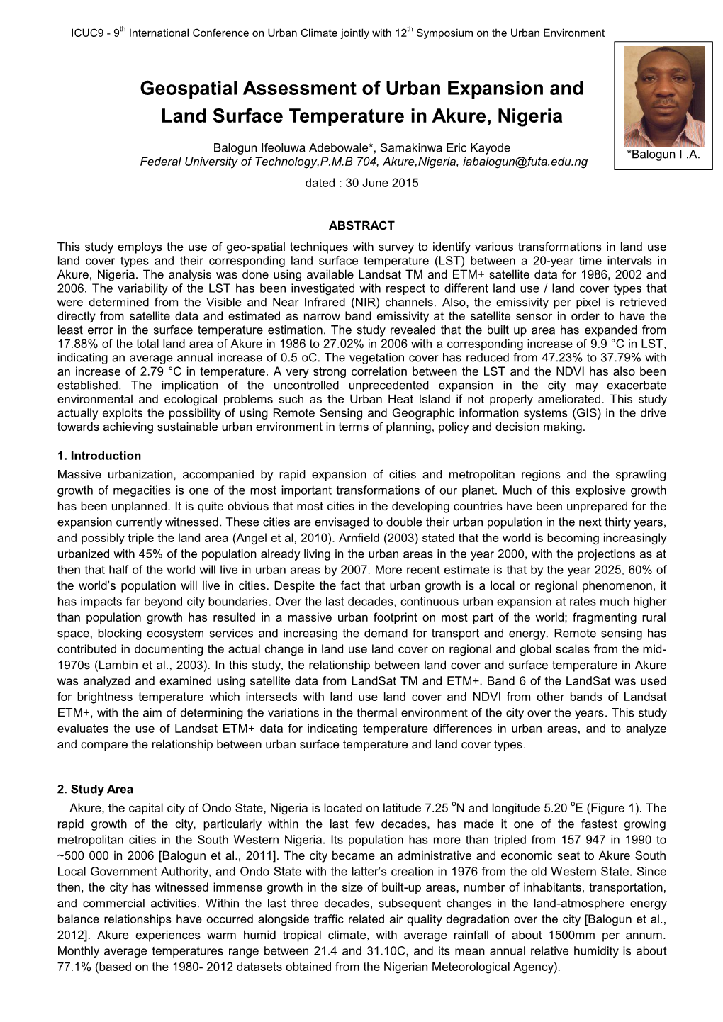 Geospatial Assessment of Urban Expansion and Land Surface Temperature in Akure, Nigeria