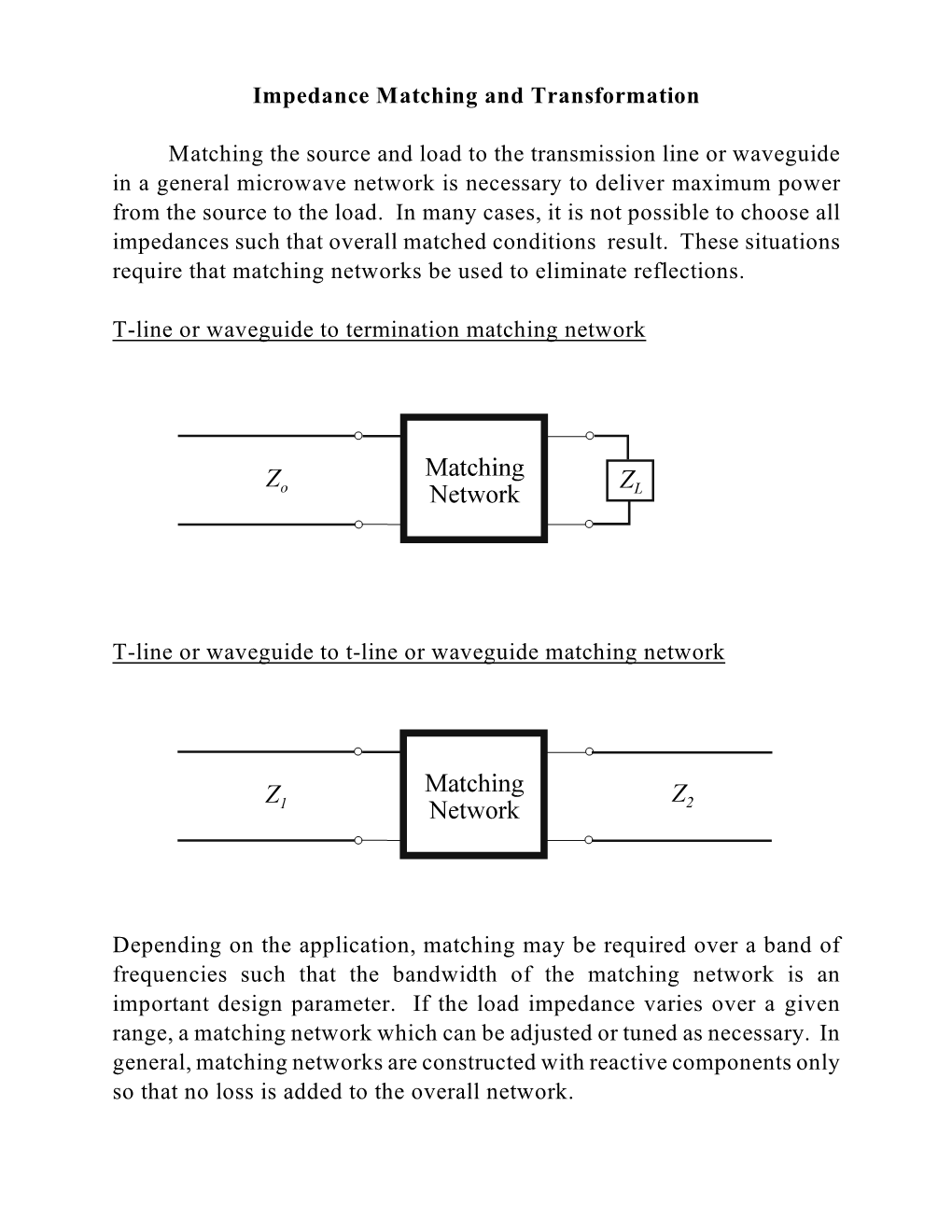 Impedance Matching and Transformation Matching the Source and Load to the Transmission Line Or Waveguide in a General Microwave