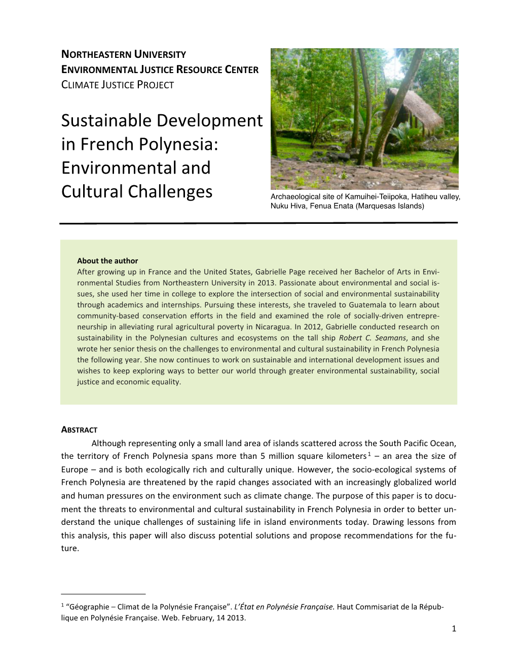 Sustainable Development in French Polynesia: Environmental And