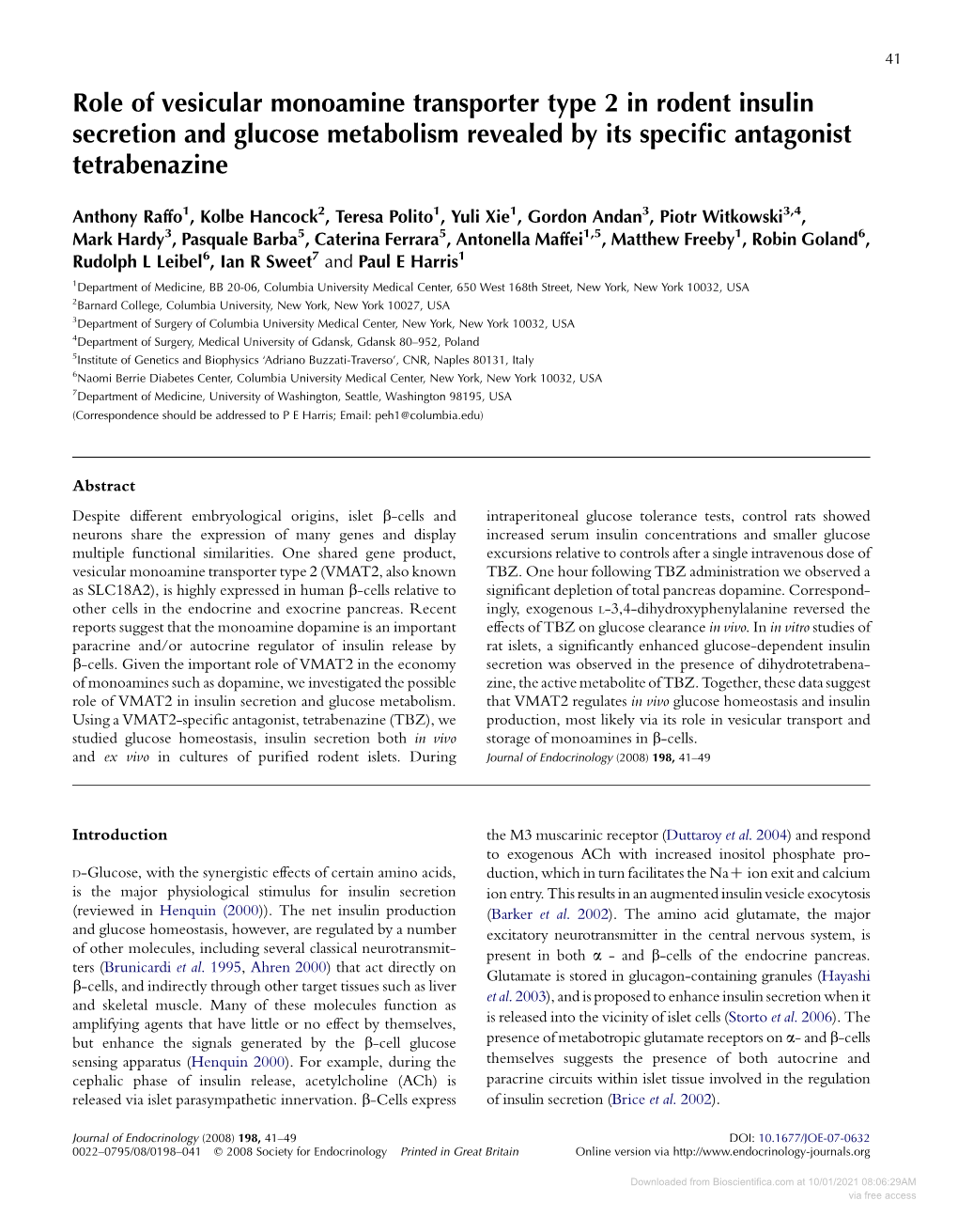 Role of Vesicular Monoamine Transporter Type 2 in Rodent Insulin Secretion and Glucose Metabolism Revealed by Its Speciﬁc Antagonist Tetrabenazine