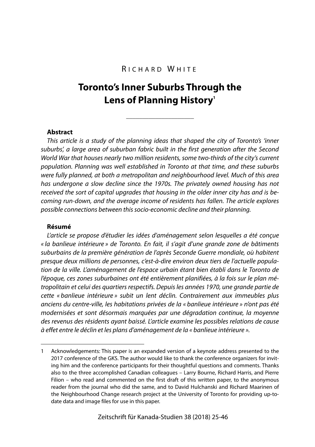 Toronto's Inner Suburbs Through the Lens of Planning History1