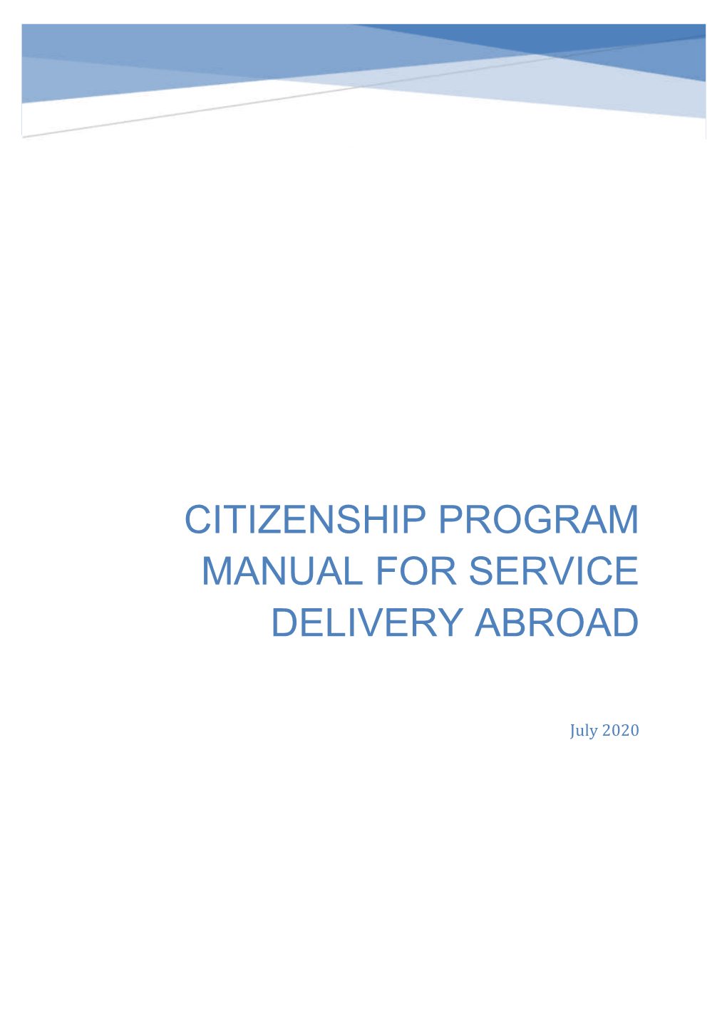 Citizenship Program Manual for Service Delivery Abroad