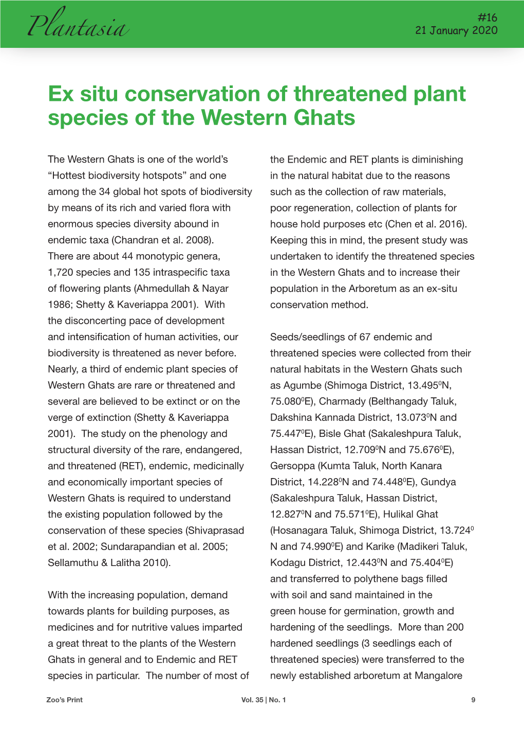 Ex Situ Conservation of Threatened Plant Species of the Western Ghats