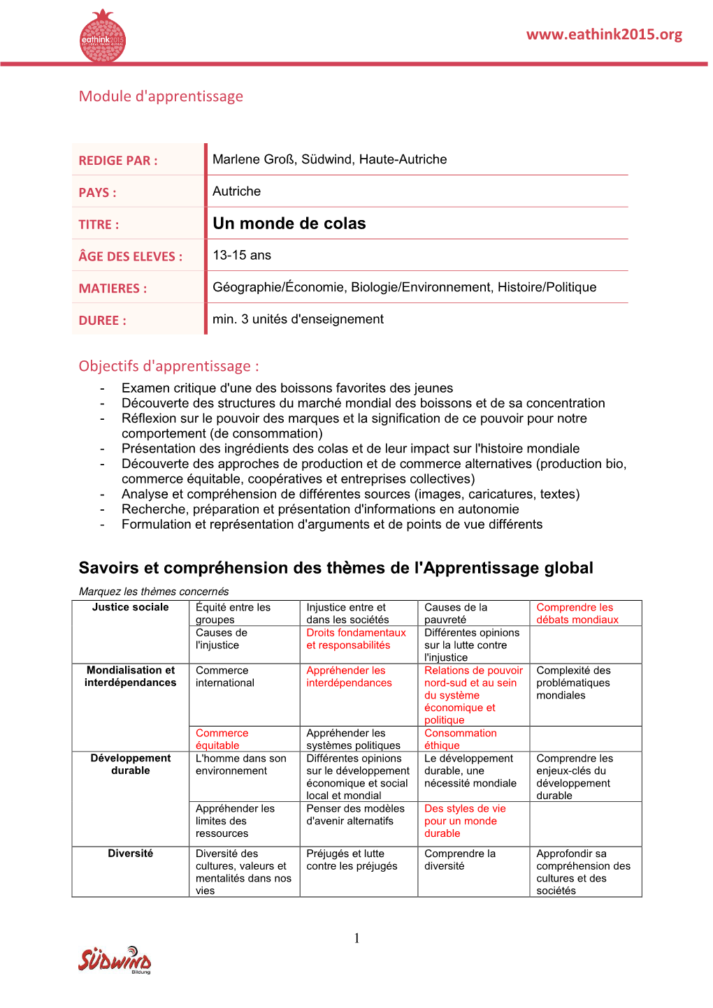 Module D'apprentissage Un Monde De