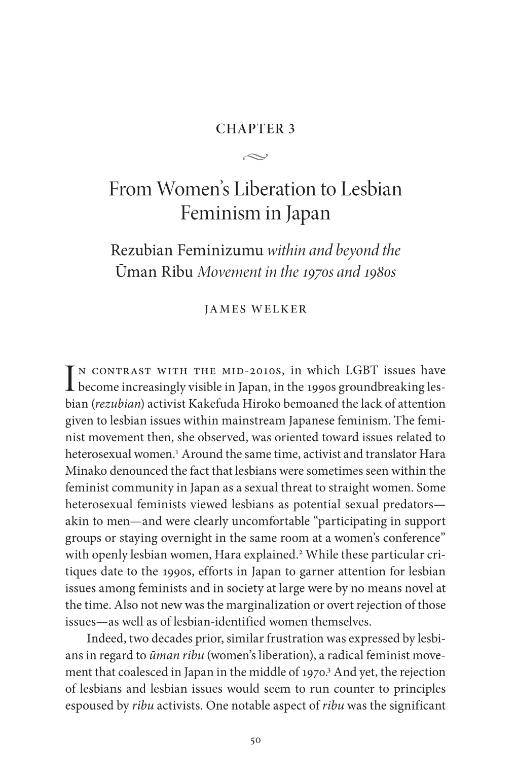 From Women's Liberation to Lesbian Feminism in Japan