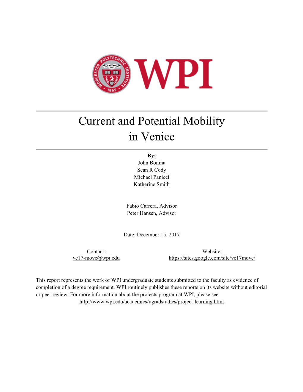 Current and Potential Mobility in Venice