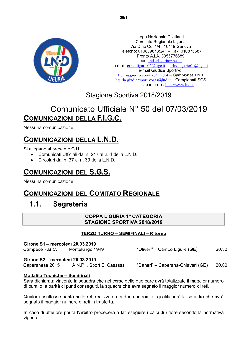 C.U. 50 19 Comitato Regionale Liguria