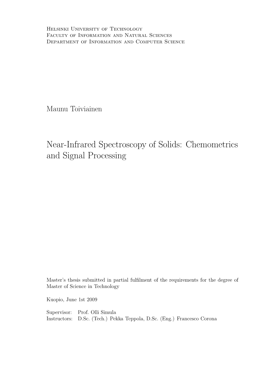 Near-Infrared Spectroscopy of Solids: Chemometrics and Signal Processing