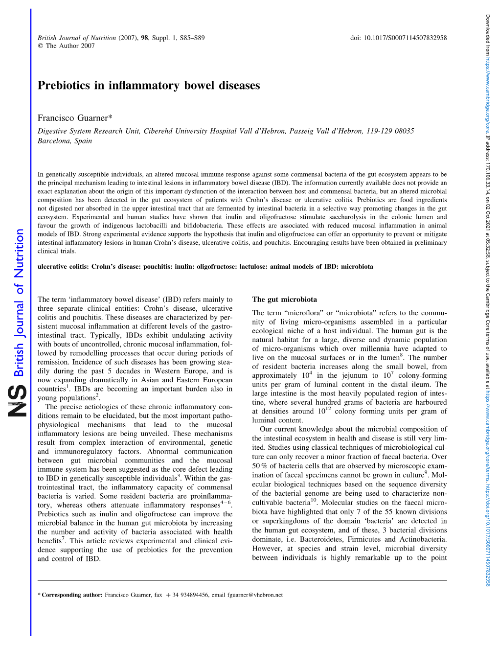 Prebiotics in Inflammatory Bowel Diseases