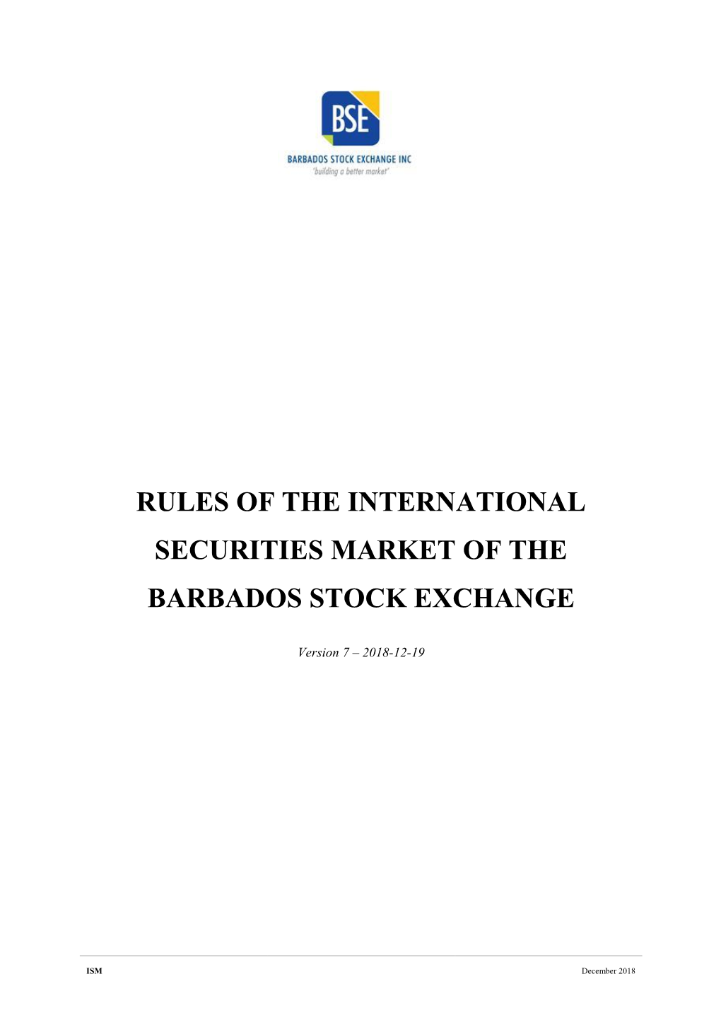 Rules of the International Securities Market of the Barbados Stock Exchange