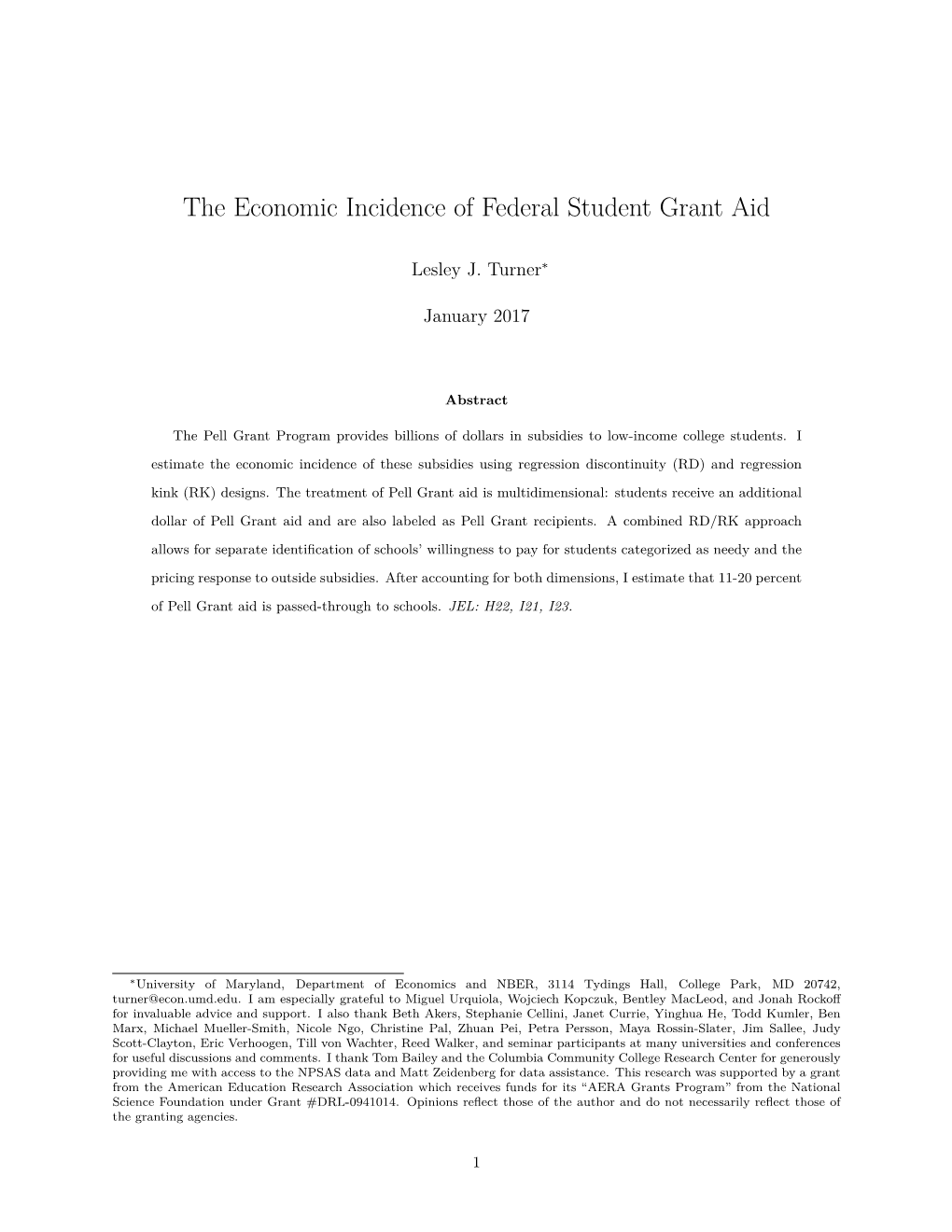 The Economic Incidence of Federal Student Grant Aid