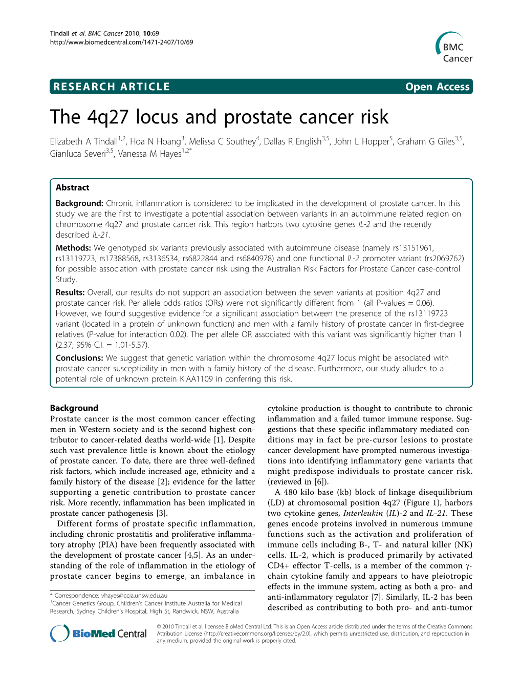 The 4Q27 Locus and Prostate Cancer Risk