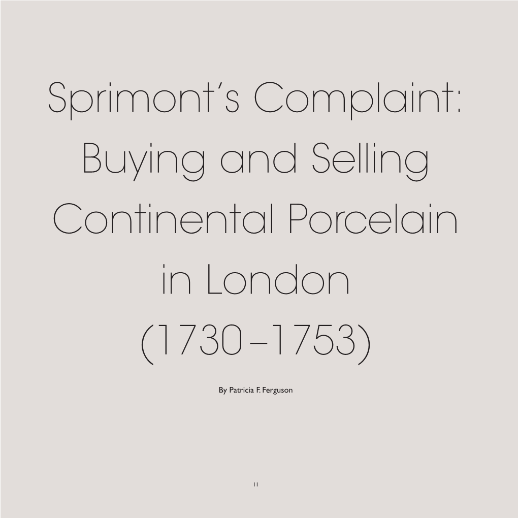 Buying and Selling Continental Porcelain in London (1730 –1753)