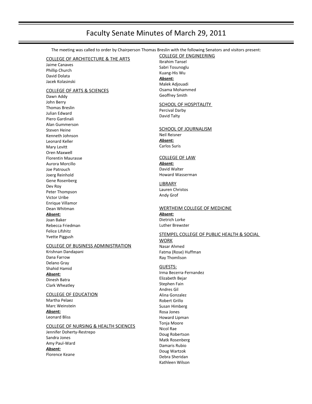 Faculty Senate Minutes of ______ s1