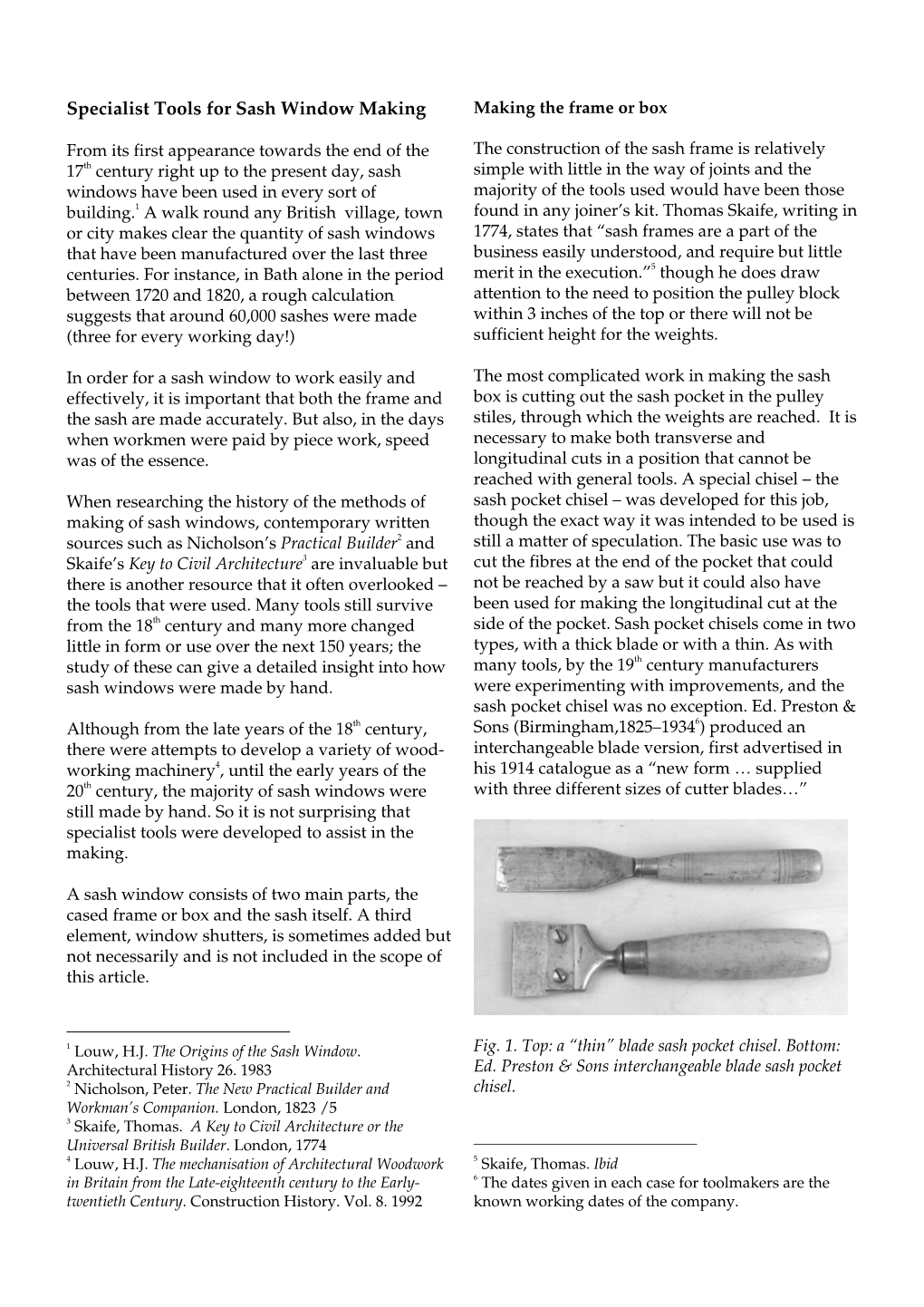 Specialist Tools for Sash Window Making Making the Frame Or Box