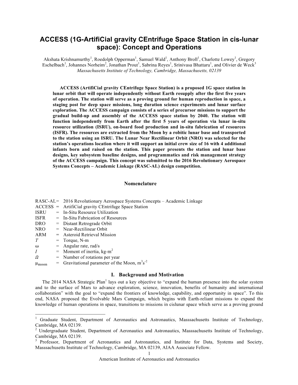 1G-Artificial Gravity Centrifuge Space Station in Cis-Lunar Space): Concept and Operations